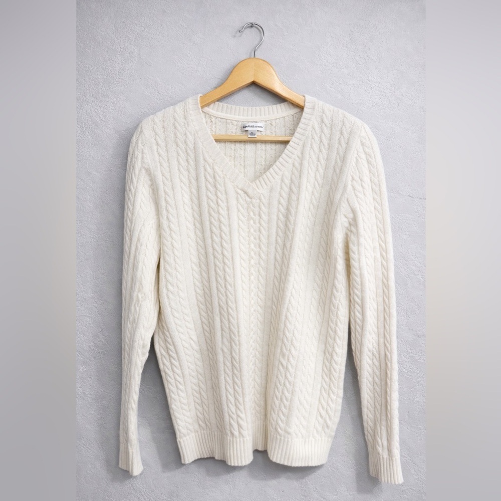 Croft & Barrow Cable Knit Sweater Women’s XL Ivory V Neck Cozy